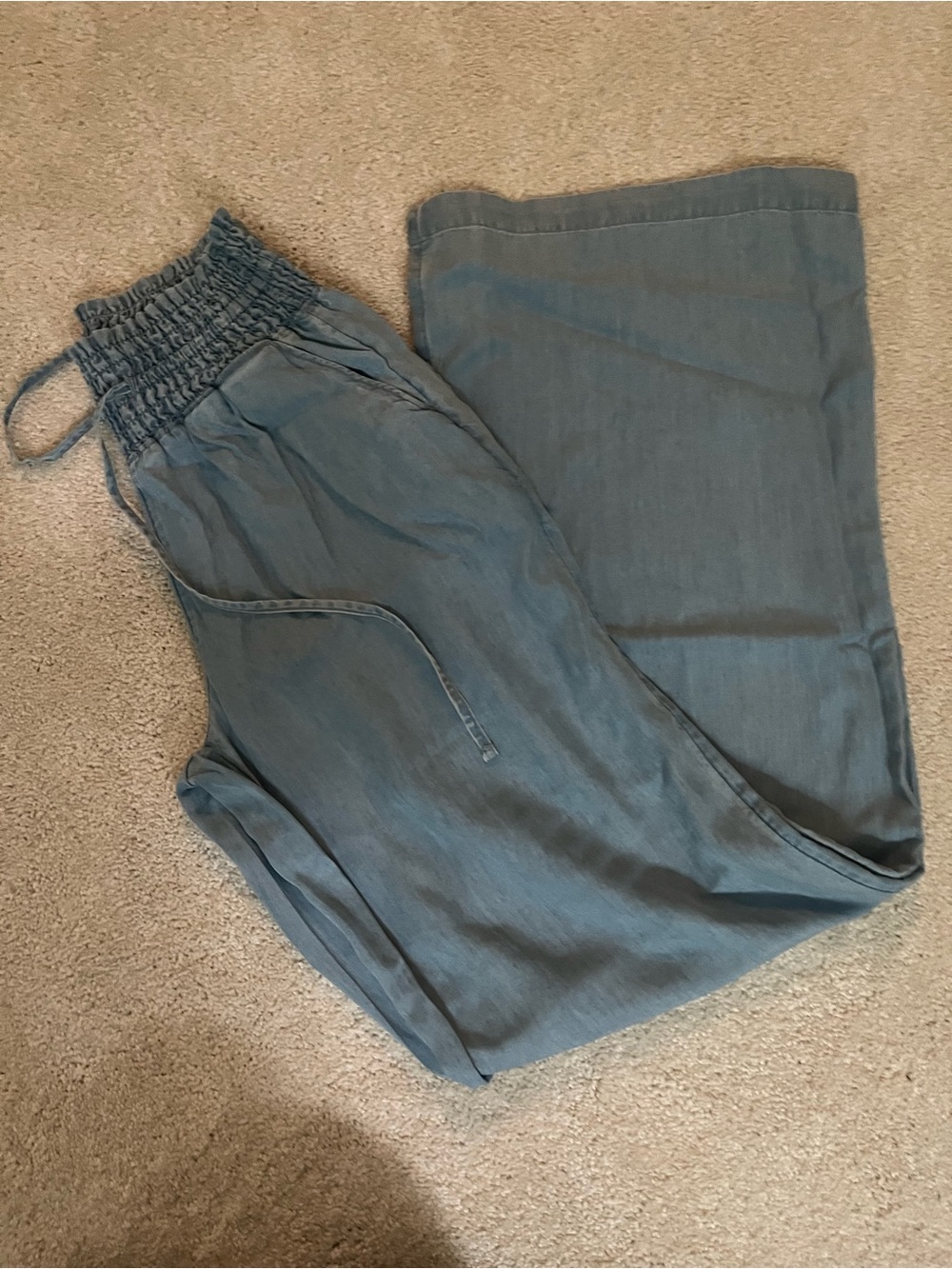 SO Light Blue Smocked Waist Wide-Leg Pants